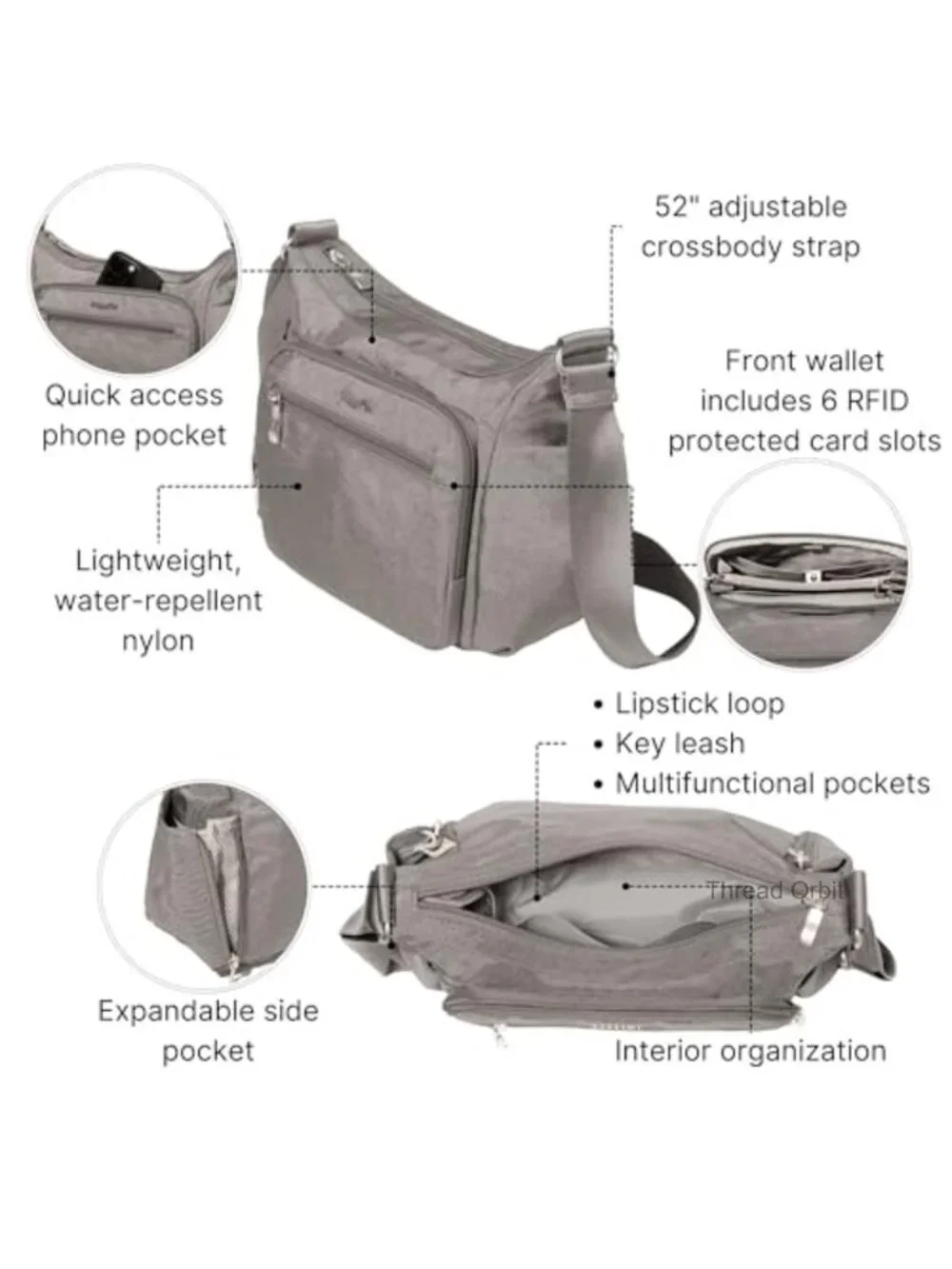 Nylon Hobo Crossbody Bag with RFID Protection